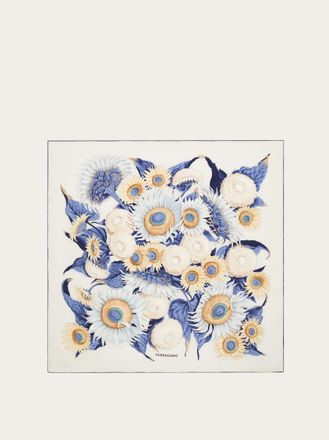 Ferragamo Women Sunflower print silk scarf White