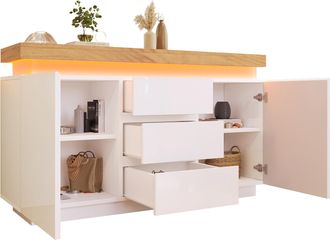 STILVORA Aparador Con 2 Puertas Y 3 Cajones Y Led, Acabado Brillo, Estilo Moderno, En Tablero, Blanco, 140&times;39&times;81 Cm