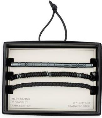 Nordstrom Rack 3-Pack Mixed Faux Leather & Bead Bracelets in Black- Stainless at Nordstrom Rack