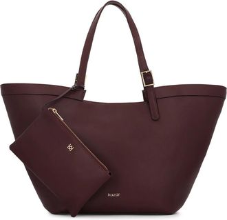 Kazar Donkerrode leren handtas met reli&euml;flogo - Dames - Shoppers - Bruin - ONE Size - Leer - Tassen
