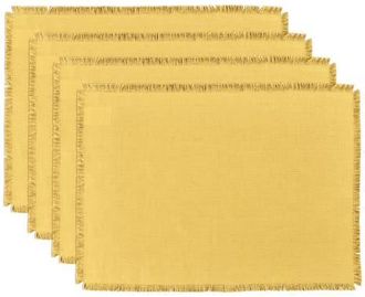 Solino Home Linen Placemats Set of 4, 14 x 19 Inch for Dining Table, Holiday and Everyday Table Decor - Fringe in Marigold Yellow at Nordstrom, Size