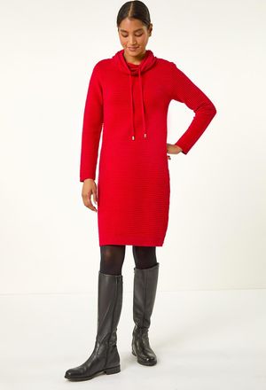 Roman Ribbed Cowl Neck Jumper Dress