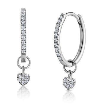 The Diamond Store Stellato Diamond Encrusted Huggie Heart Earrings 0.11ct in 9K White Gold