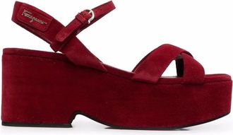 Ferragamo Strappy Platform Block-Heel Sandals, Size 9