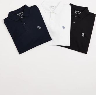 Abercrombie & Fitch Confezione da 3 polo bianco, blu navy e nero con logo icon-Multicolore