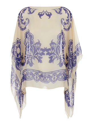 Etro Blue Cape With All-Over Paisley Print In Silk Woman