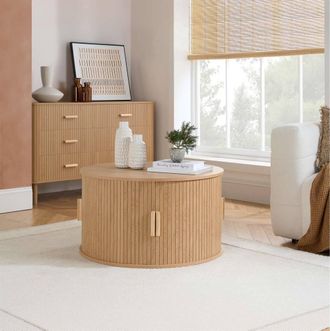Birlea Axel Round Fluted Coffee Table with Storage Oak in Light Oak | Size: 1 Pack