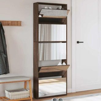 vidaXL Vidaxl - Mueble Zapatero Y Espejo 5 Niveles Roble Marr&oacute;n 63x17x169,5 Cm