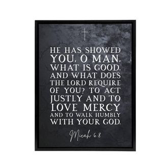 Artery8 Micah 6 8 Love Mercy Walk Humbly Bible Quote Framed Canvas Wall Art Print in Grey | Size: W24 x H32