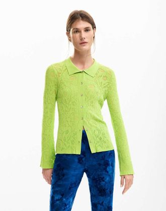 Desigual T-shirt aderente verde a fiori