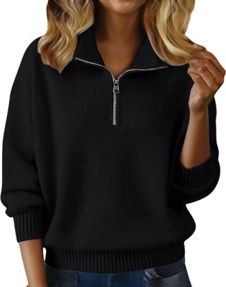 Generic Black V Neck School Jumper Womens Jumpers Uk Cosy Half Zip Polo V Neck Cozy Knit Sweaters Wool Cashmere Sweatshirt Thermal Warm Tunic Ladies Fleece To