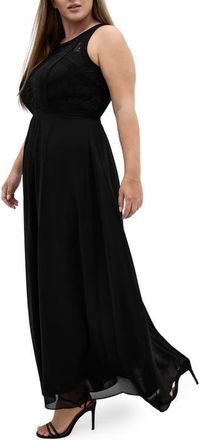 City Chic Lace Bodice Pleated Dress in Black at Nordstrom, Size Xxxs