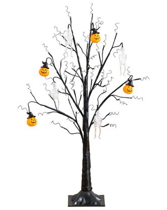 Nearly Natural 3Ft. Pre-Lit Artificial Halloween Pumpkins & Skulls Ornament Tree