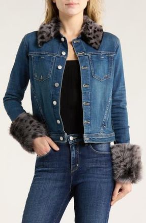 L'agence Shea Genuine Shearling Trim Denim Jacket in Authentique at Nordstrom Rack, Size Xx-Small