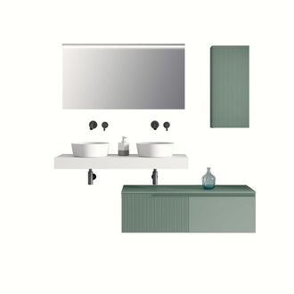 Aquadesign Mueble de ba&ntilde;o de 7 piezas en melamina blanco/verde salvia