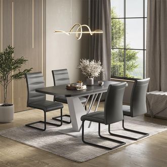 Vicco Set De Mesa De Comedor Fenaro, Negro/blanco, 120 X 80 Cm Con 4 Sillas De Comedor, Gris, Vicco