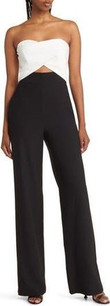 Black Halo Jada Strapless Wide Leg Jumpsuit in Black /Pearl at Nordstrom Rack, Size 6