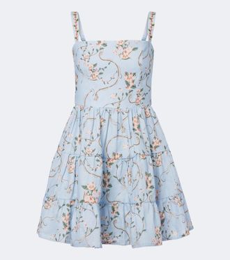 Agua Bendita Lima floral tiered linen minidress