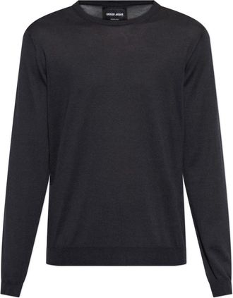 Giorgio Armani Zijden trui - Heren - Ronde hals truien - Blauw - 3XL - Katoen - Truien & Vesten