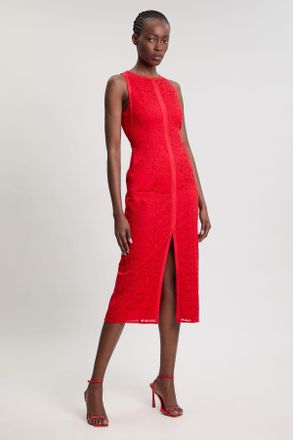 Karen Millen Womens Lace Sleeveless Woven Midi Dress - Red Polyamide - Size 10 UK