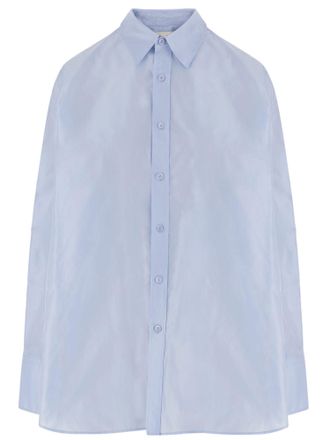 Carven Light Blue Oversized Classic-Collar Silk Shirt
