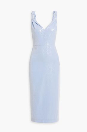 Halston Heritage Keira twisted sequined crepe midi dress - Blue - US 10