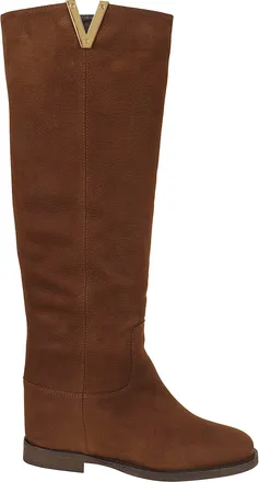 Via Roma 15 Tan Suede Internal Wedge V-Detail High Boots