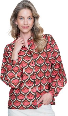 Geisha Retro Print Blouse met Lange Mouwen - Dames - Blouses & Shirts - Veelkleurig - Maat: 3XL Viscose