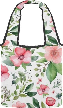 Generic Floral with Leaves Reversible Canvas Shoulder Tote - Double-Sided Print, 12oz Cotton, 27cm Drop, Fold-Flat Bag for Travel, Shopping, Street Outings