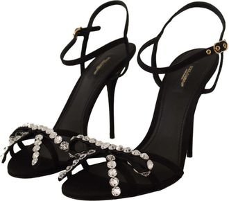 Dolce & Gabbana Womens Black Crystals Ankle Strap Heels Sandals Shoes Viscose