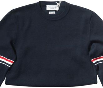 Thom Browne 4-Bar Loopback Crewneck Sweatshirt in Navy Cotton