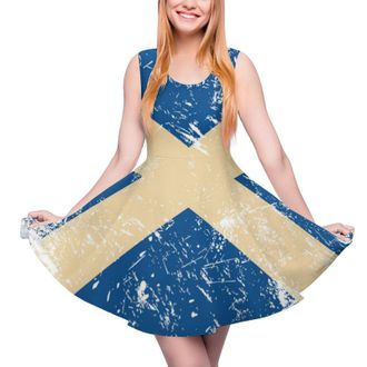 Generic Scotland Vintage Flag Womens Sleeveless Mini Dresses Summer Crew-Neck Sundress Swing Skater 3XL