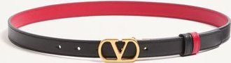 Valentino Garavani VLogo Signature Reversible Shiny Calfskin Belt - 20mm / 1.2 In. Woman BLACK/PURE RED 065
