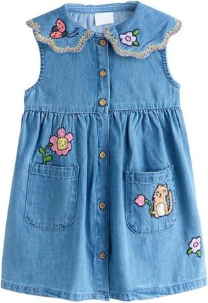 Next Kids Character Collar Denim Dress in Blue at Nordstrom, Size 12-18M