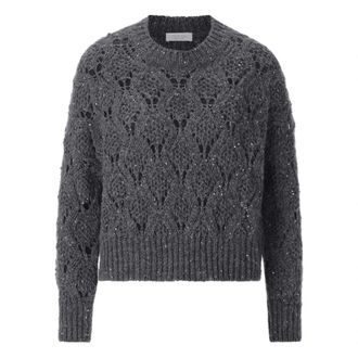 Rich & Royal Ajour Sequince Pullover - Dames - Ronde hals truien - Grijs - L - Truien & Vesten