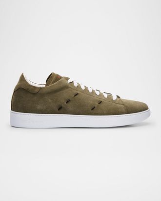Kiton Mens Stitching Suede Low-Top Sneakers