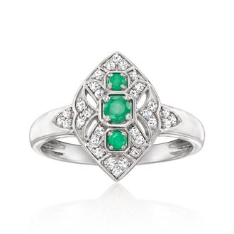 Ross-Simons Emerald Ring With. Diamonds in Sterling Silver