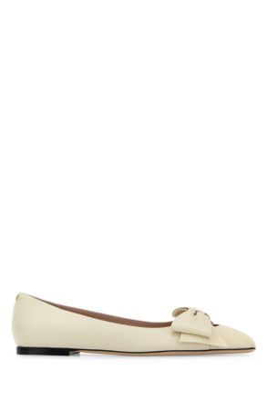 Valentino Garavani Ivory Leather Bowow Ballerinas