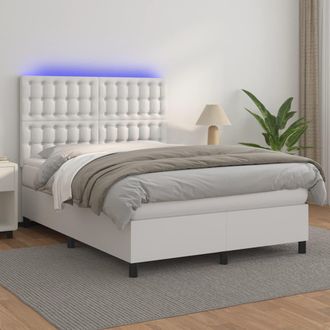 vidaXL Vidaxl - Cama Box Spring Colch&oacute;n Y Led Cuero Sint&eacute;tico Blanco 140x200 Cm