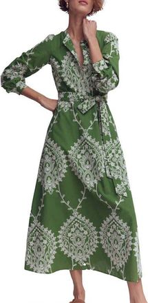 Boden Ava Embroidered Long Sleeve Cotton Midi Dress in Green Broderie at Nordstrom, Size 8