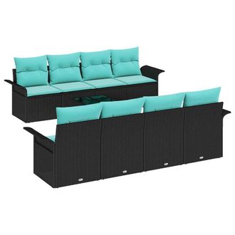 vidaXL Conjunto De Sof&aacute; De Jard&iacute;n 9 Pcs Negro Rat&aacute;n Sint&eacute;tico Vidaxl
