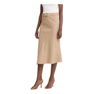 Pinko Pinko - Uitlopende midi-rok - Dames - Rokken - Beige - Maat: S Linnen
