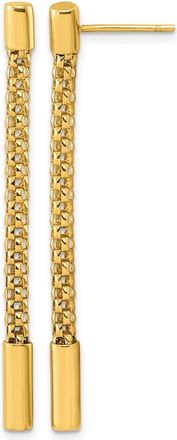 Diamond2Deal 18K Yellow Gold Popcorn Mesh with Bar Dangle Post Earrings