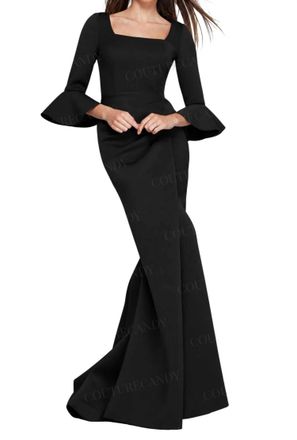Jovani Bell Sleeve Floor Length Gown In Black