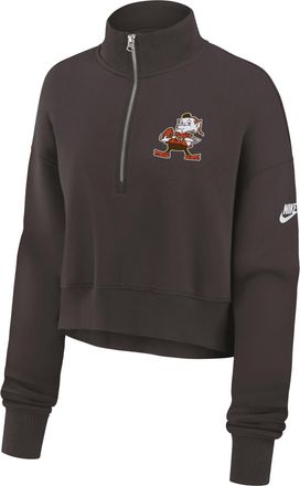 Nike Cleveland Browns Rewind Phoenix Nike Womens NFL Cropped 1/4-Zip Crew in Brown | 01N92DI93V-S54