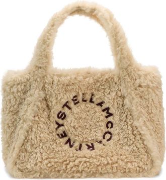 Stella McCartney Tote met geborduurd logo en shearling-effect - Dames - Tassen - Beige - Maat: ONE Size Zijde