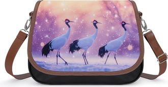 Generic Walking Japanese Cranes Crossbody Bag Womens Handbag PU Message Bags Shoulder Purse with Adjustable Strap