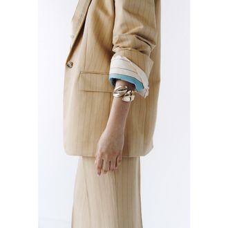 H&M Linen-blend blazer in Beige/pinstriped at Nordstrom, Size Xx-Large