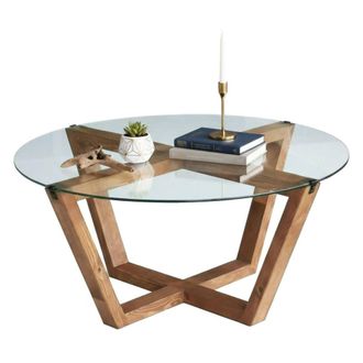 Dmora Dmora - Mesa De Caf&eacute; Arion, Mesa De Centro Baja, Revistero Para Sof&aacute;, Estante De La Sala De Estar, 75x75h35 Cm, Nuez, Con Embalaje Reforzado