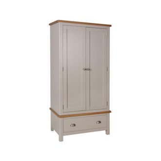 Home Source Industries Wardrobe 2 Door 1 Drawer Solid Wood Bedroom Clothing Storage Grey Oak